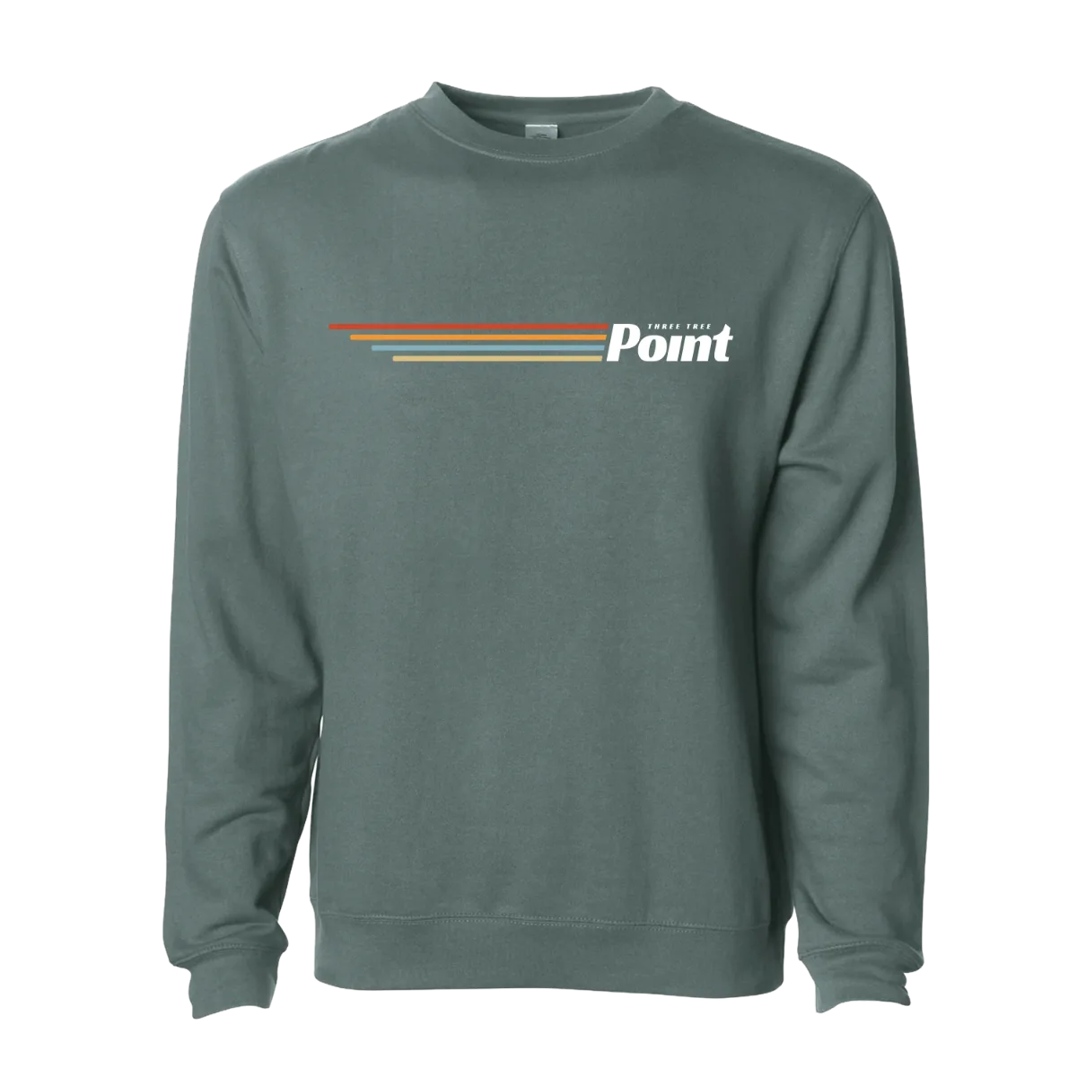 Three Tree Point Stripes Crew Sweatshirt — Alpine Green, front