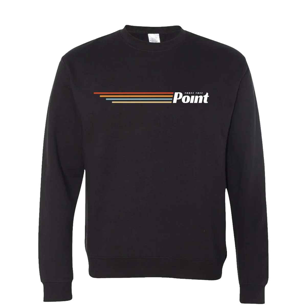 Three Tree Point Stripes Crew Sweatshirt — Black, front