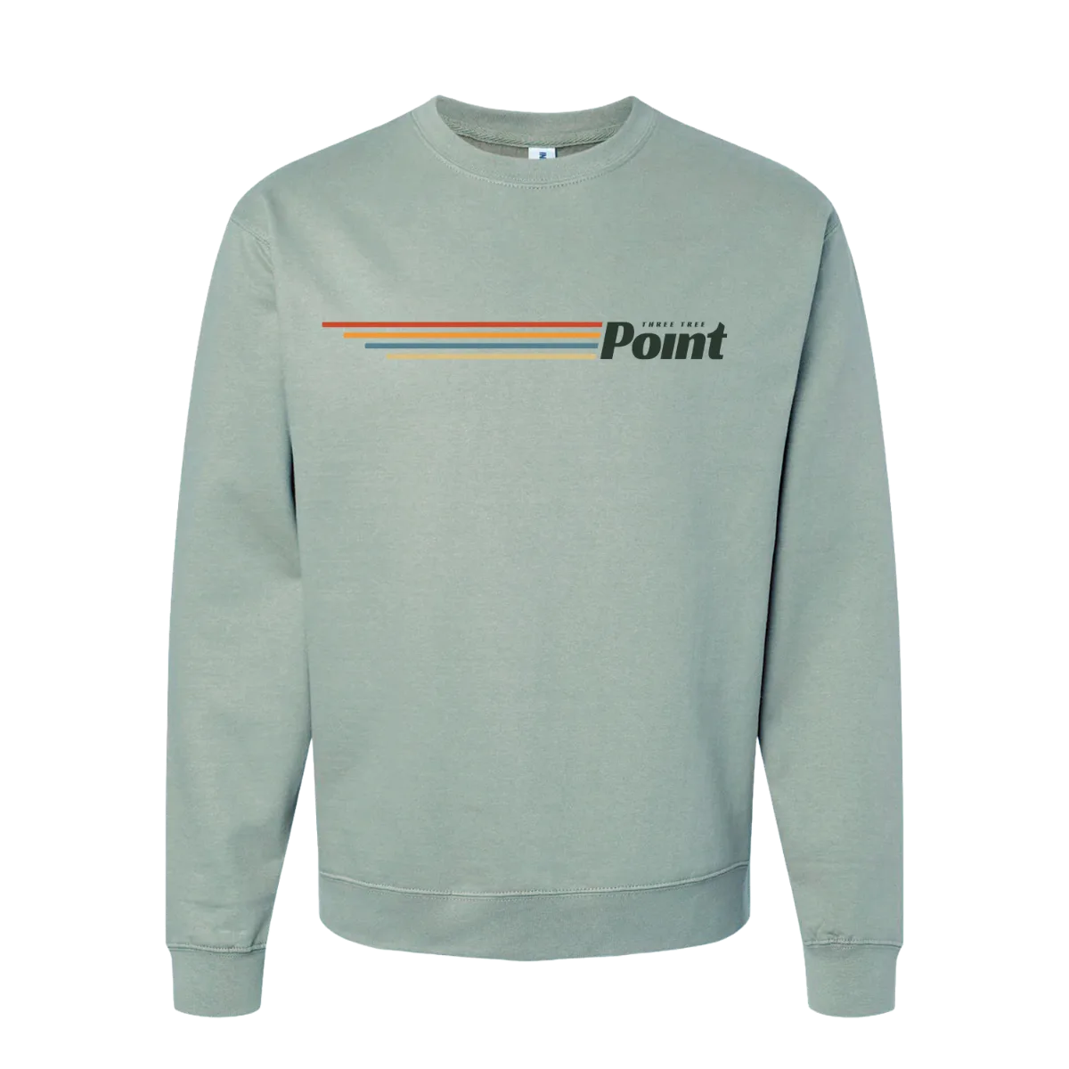 Three Tree Point Stripes Crew Sweatshirt — Sage, front