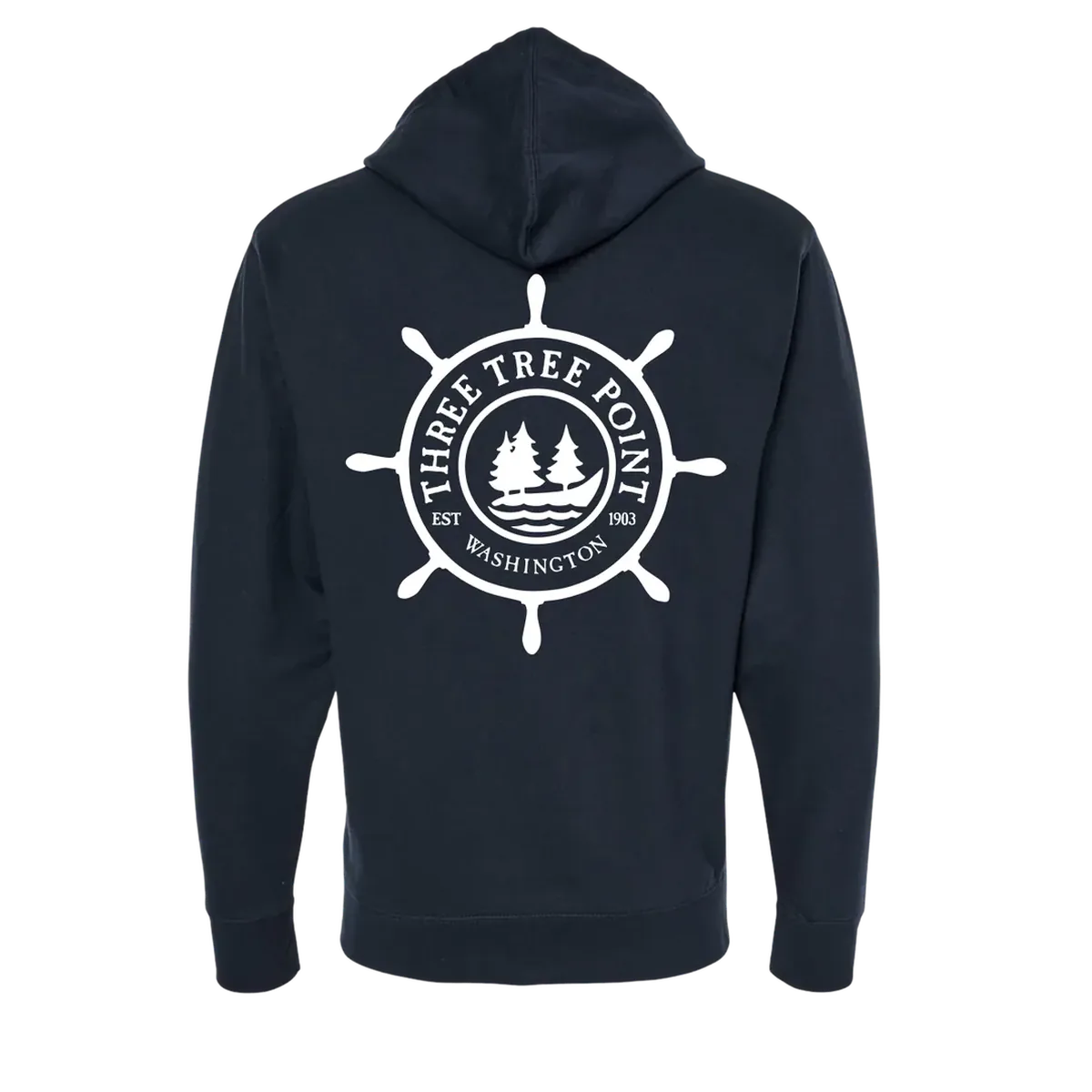 Three Tree Point Original Wheel Zip Hoody — Navy, back