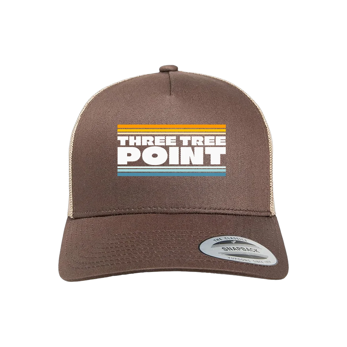 Three Tree Point 5-Panel Retro Trucker Cap — Brown / Khaki, front