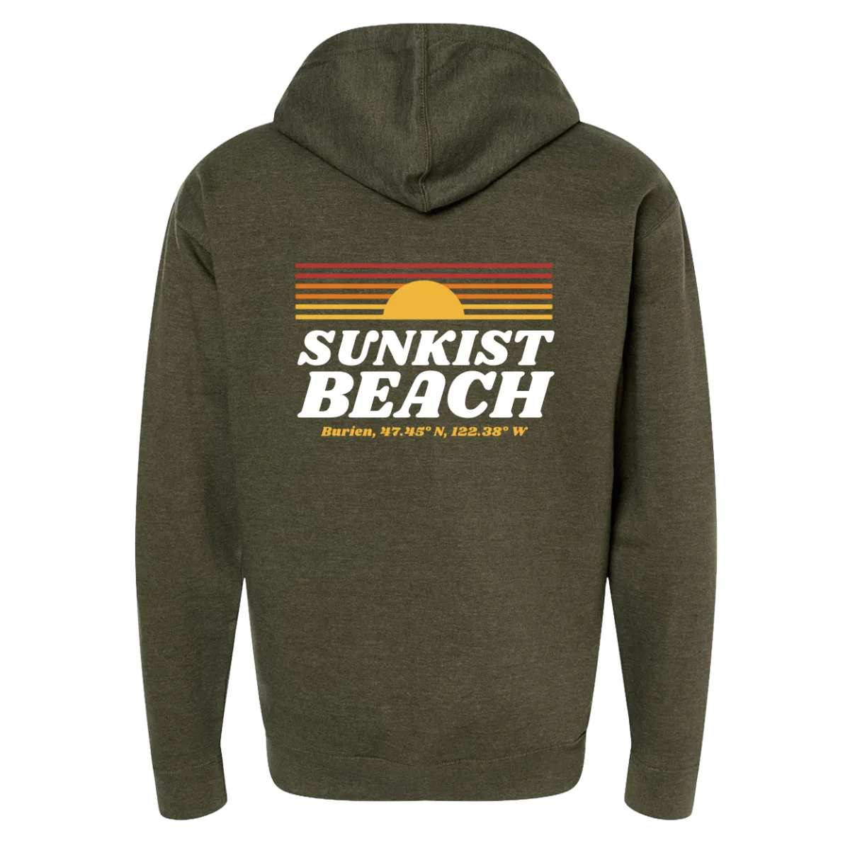 Sunkist Beach Sunset Zip Hoody — Army Heather, back