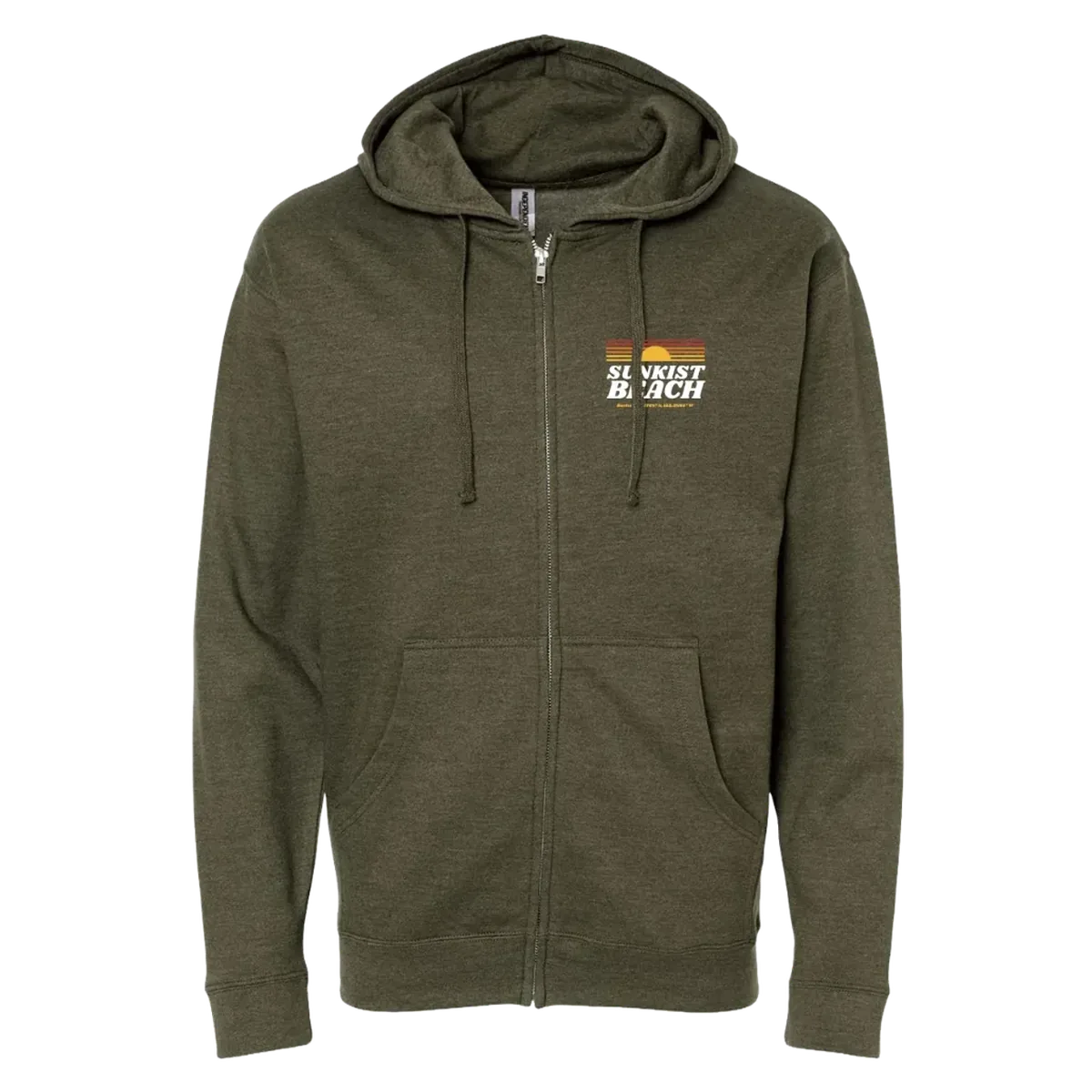 Sunkist Beach Sunset Zip Hoody — Army Heather, front