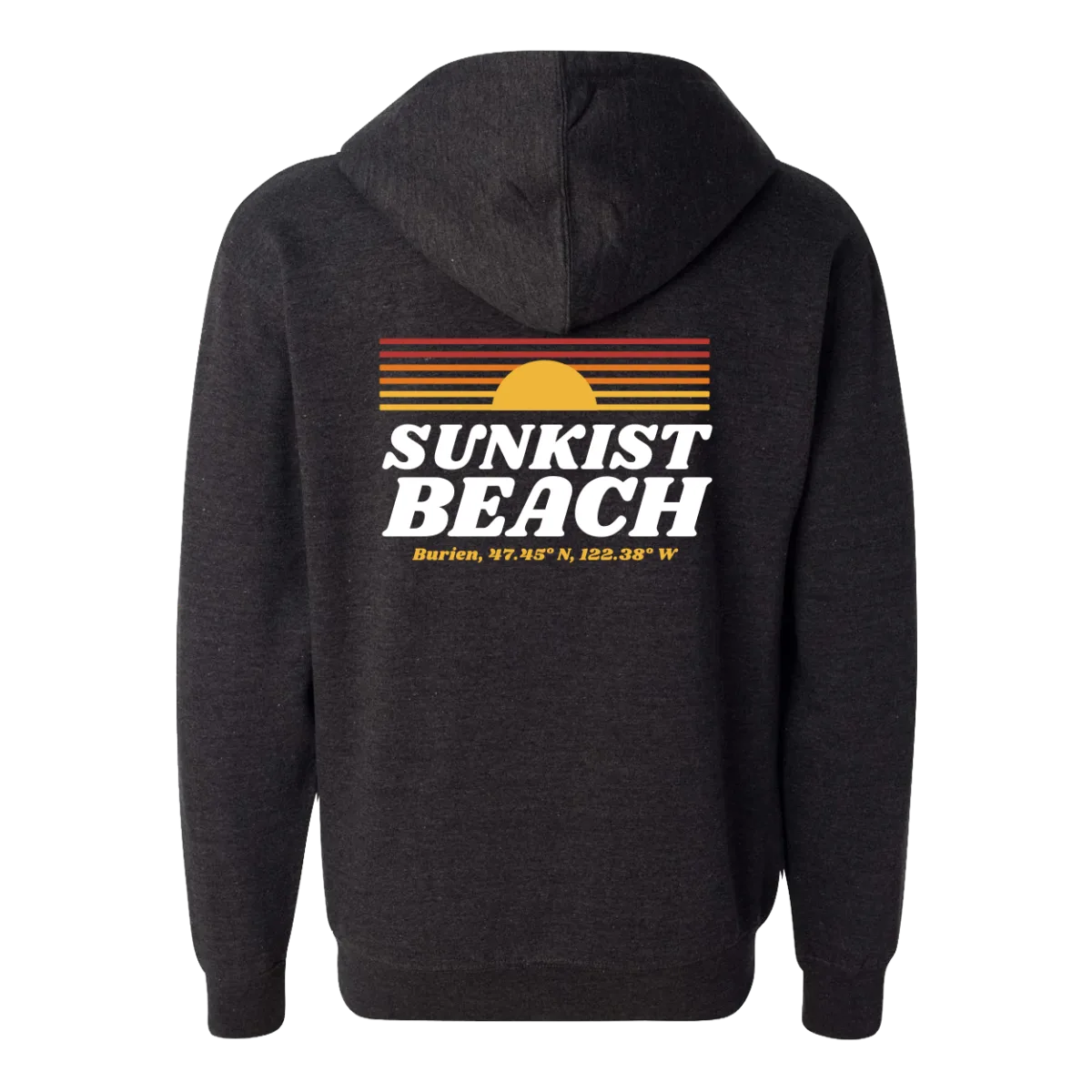 Sunkist Beach Sunset Zip Hoody — Charcoal Heather, back